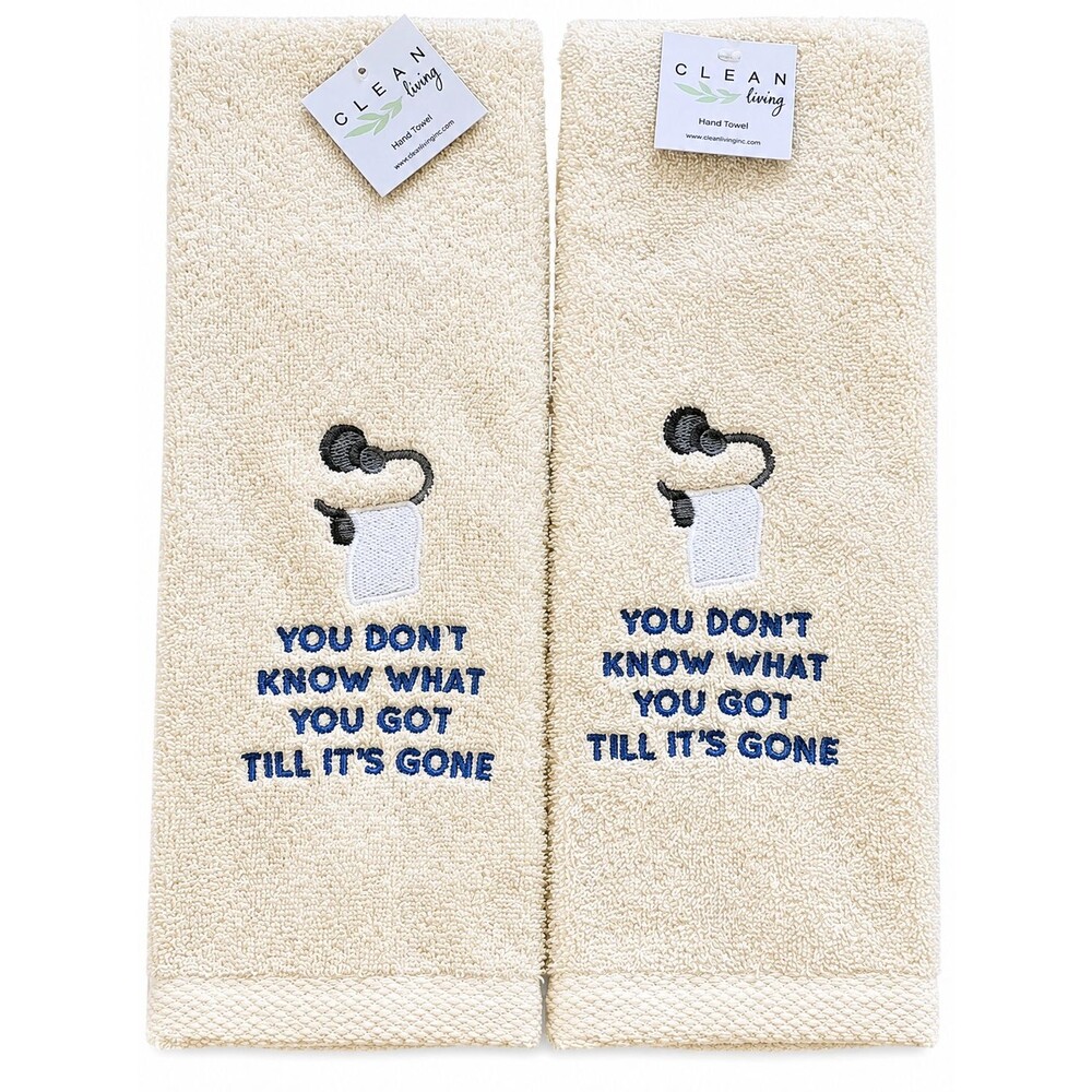 Avanti Hand Towels Set of 2 Don't Know What You've Got Ivory Embroidered Guest